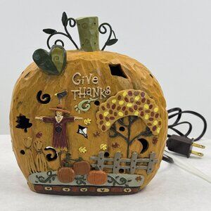 Crazy Mountain Ceramic Pumpkin-Shaped "Give Thanks" Table Lamp Cutouts Fall 7.5"
